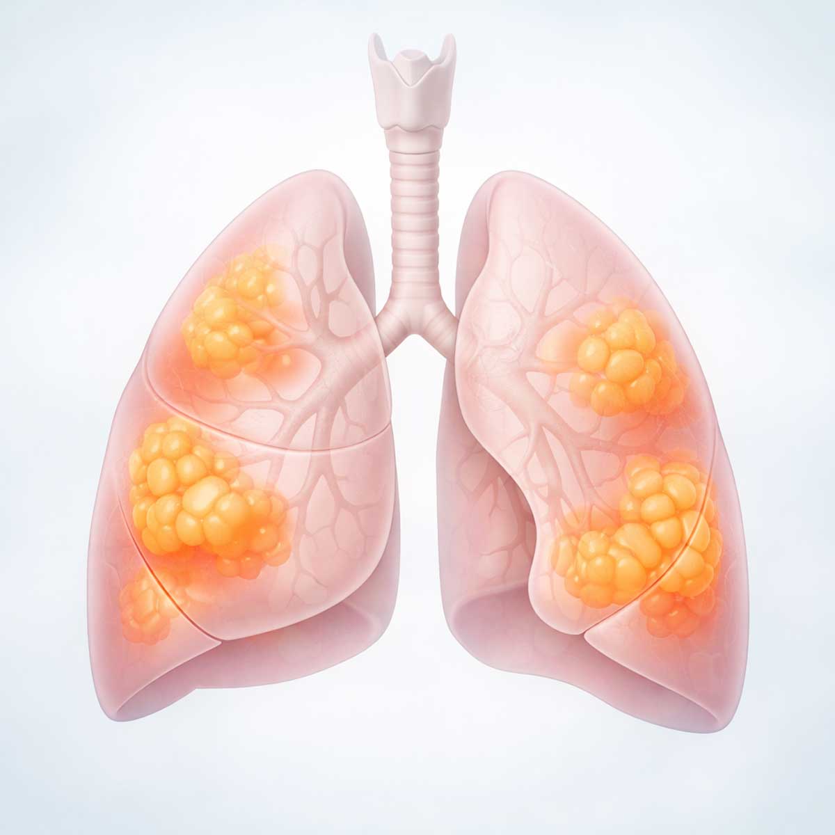 Эмфизема легких — медицинская 3D-иллюстрация легких с разрушенными альвеолами и увеличенными воздушными пространствами