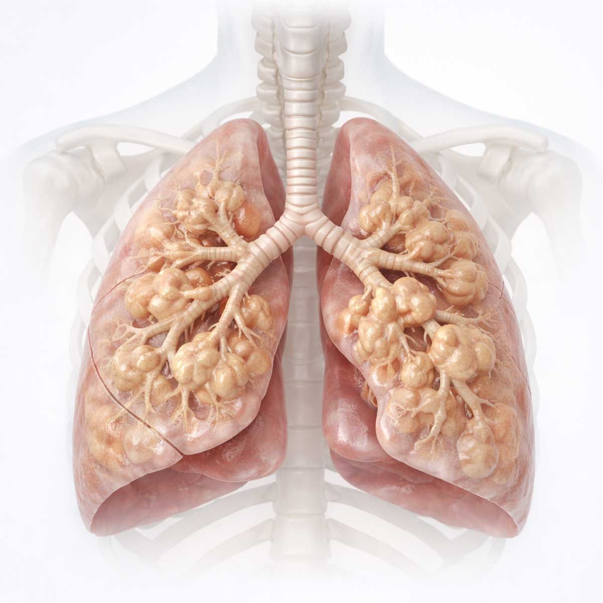 Медицинская 3D-иллюстрация легких человека с эмфиземой
