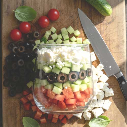 салат выложен слоями в стакане