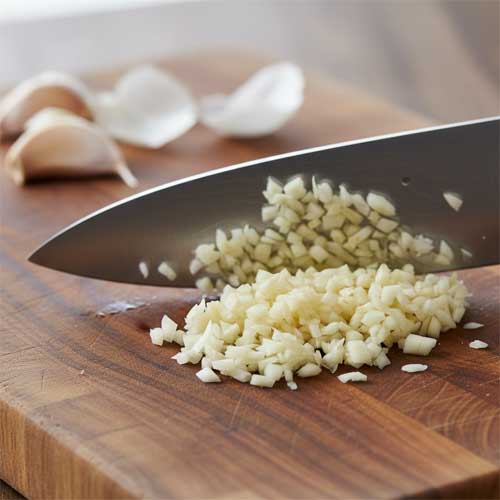 измельченный чеснок на столе