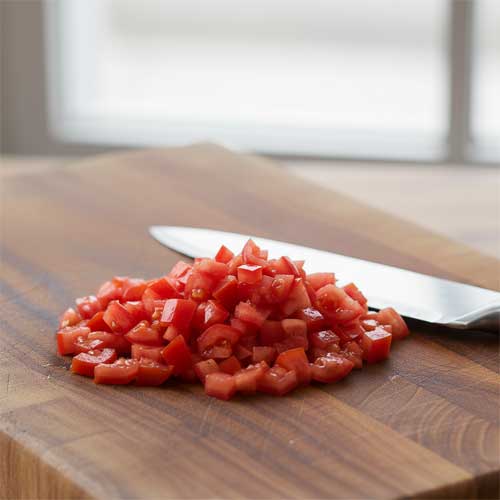 нарезанный кубиками помидор на рабочем столе