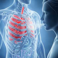 кашель у человека, рядом изображение грудной клетки и легких