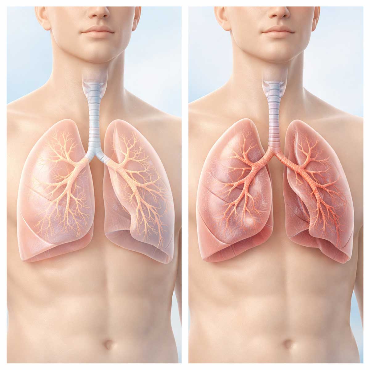 Нормальное и измененное дыхание: схематичное изображение дыхательной системы человека