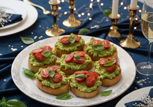готовые кростини на праздничном Новогоднем столе