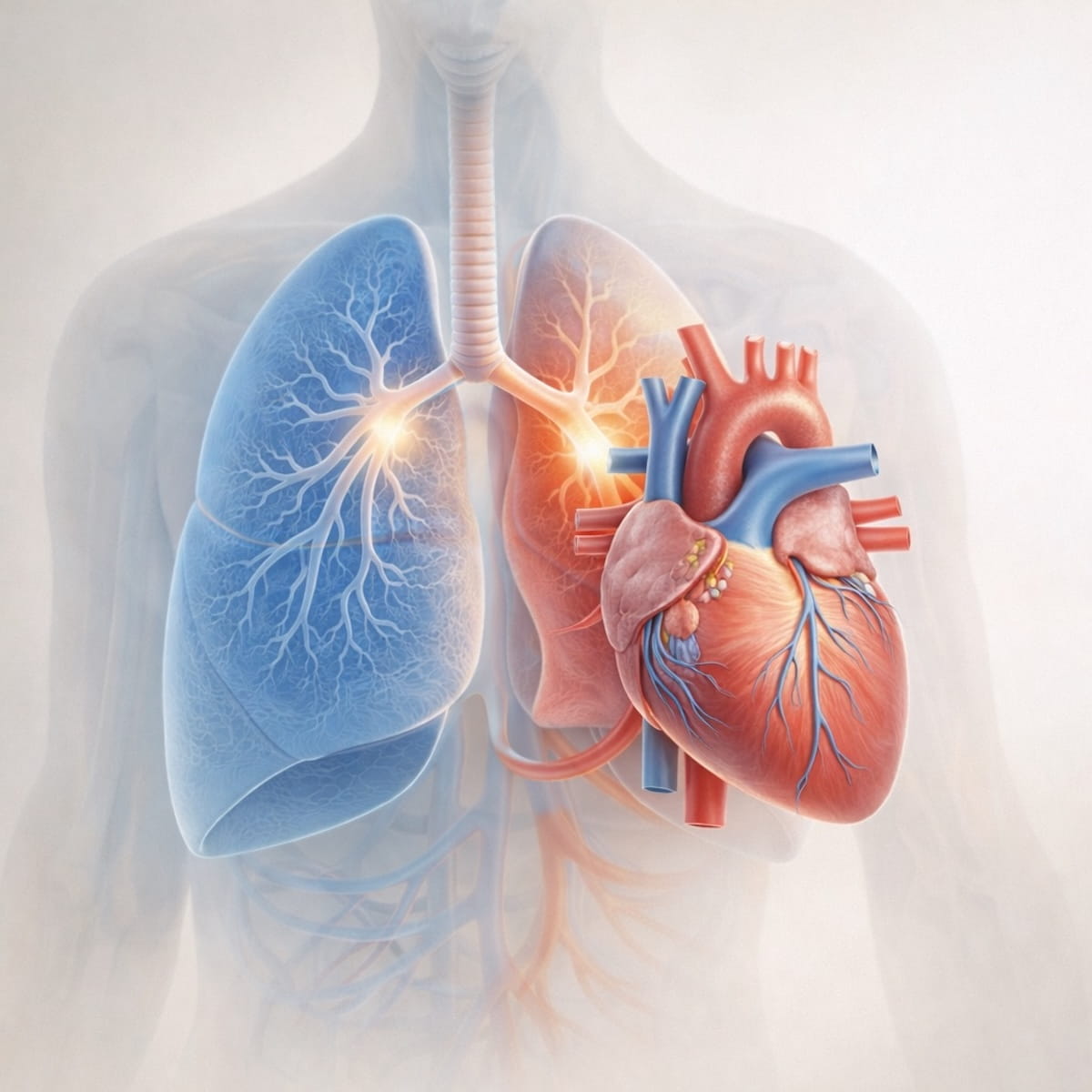 Легкие и сердце в системе дыхания и кровообращения