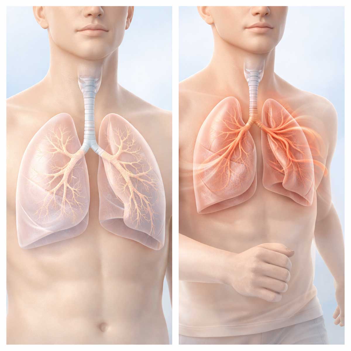 Нарушение дыхания в покое и при физической нагрузке: схематичное сравнение