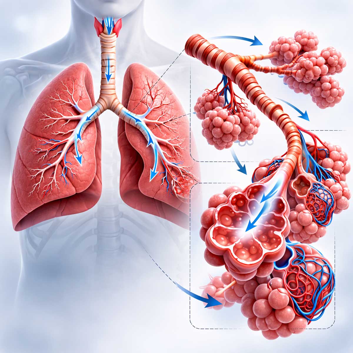 Нижние дыхательные пути Нижние дыхательные пути — краткое описание функции и расположения