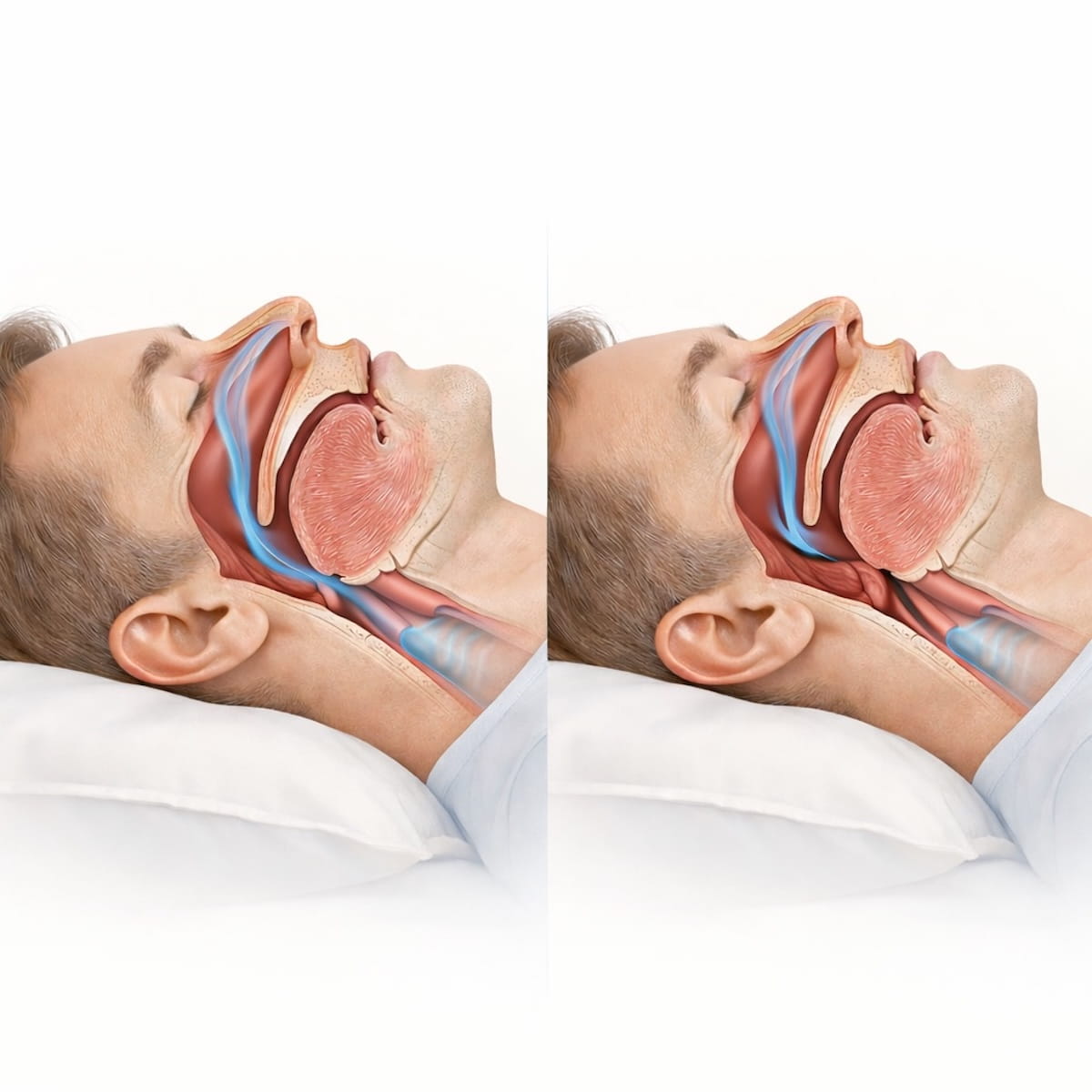 Cравнение нормального дыхания и апноэ сна во время сна