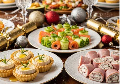 праздничный стол с новогодними закусками