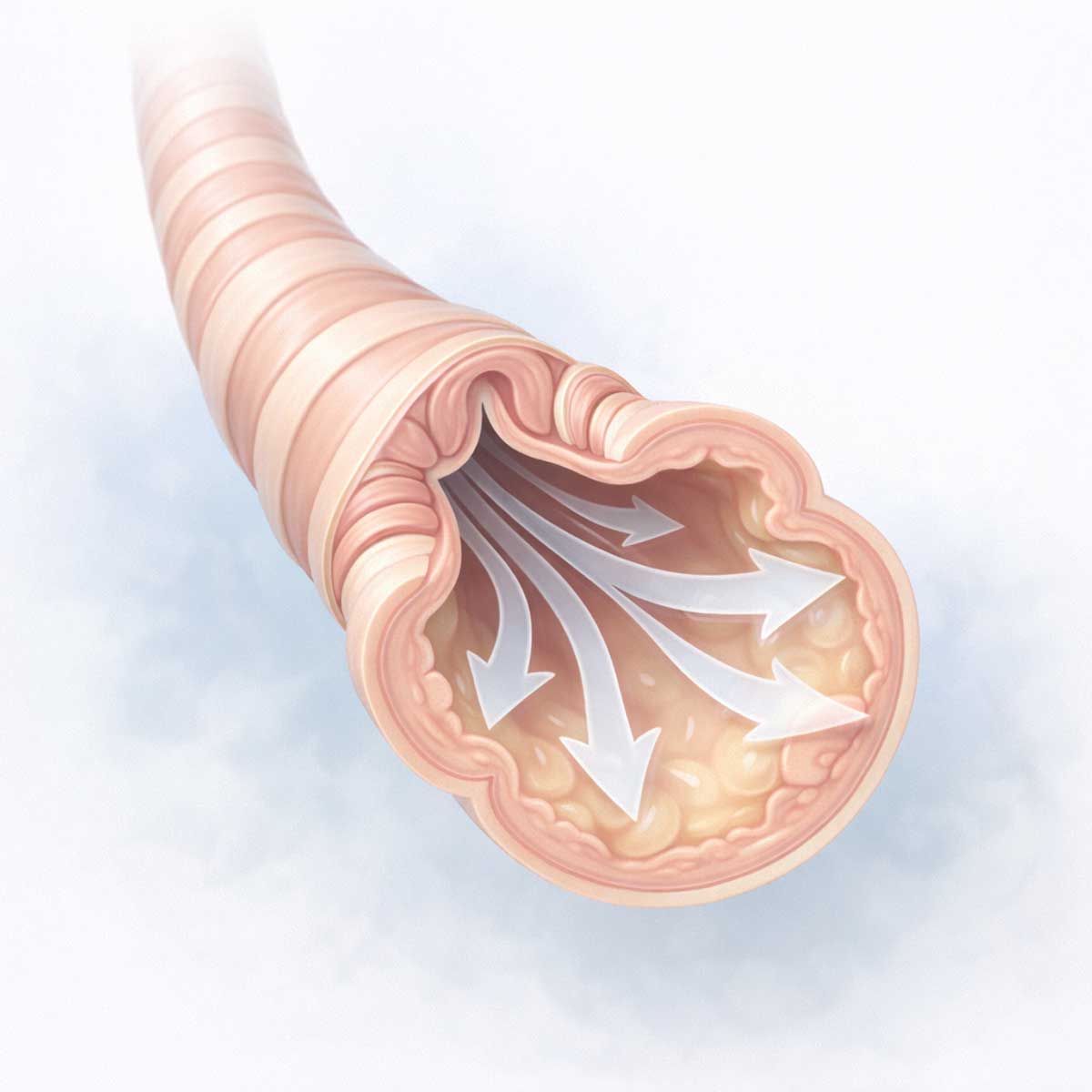 Обструкция бронхов при бронхиальной астме с выраженным бронхоспазмом и нарушением выдоха.