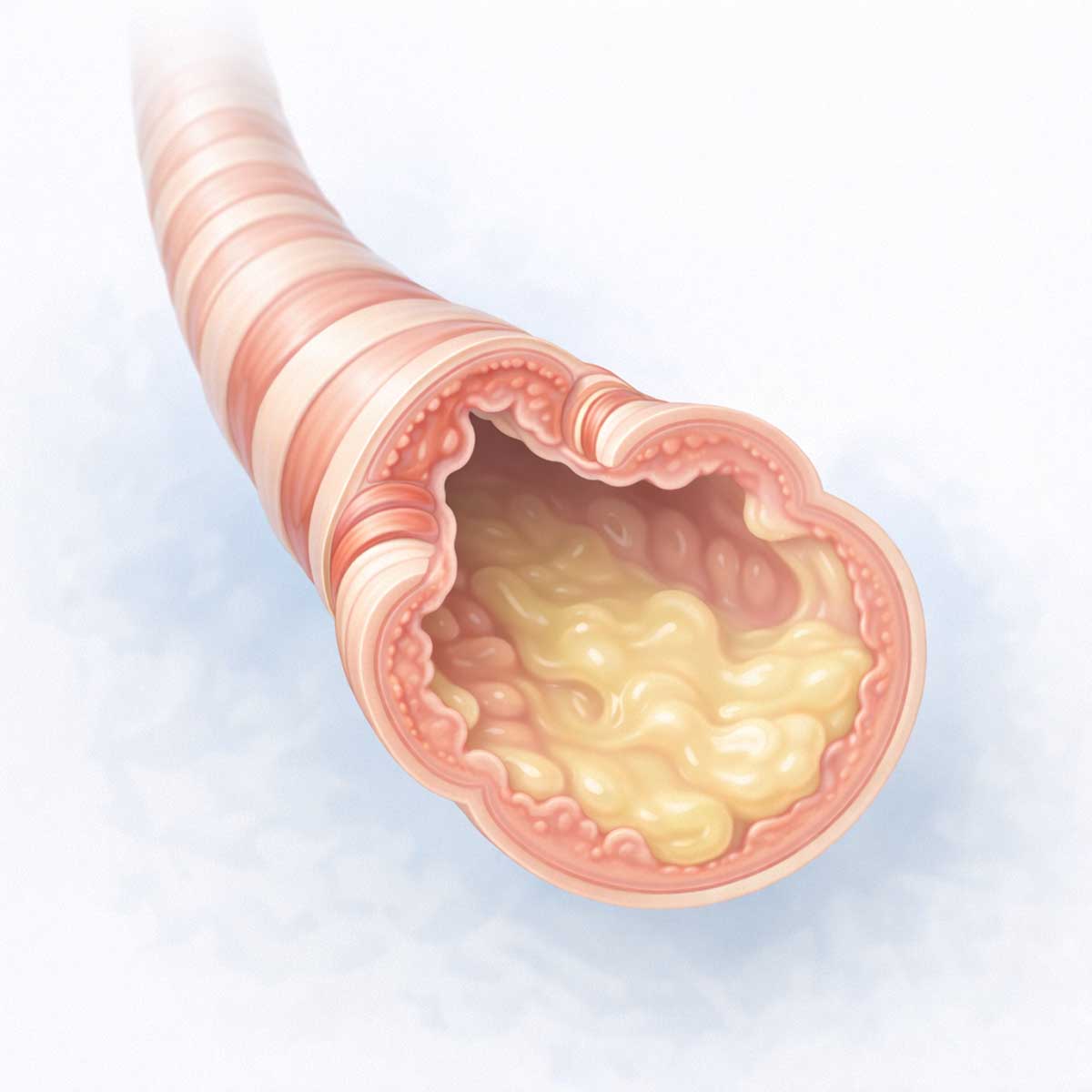 Сужение бронхов при бронхите вследствие воспаления слизистой оболочки и накопления мокроты.
