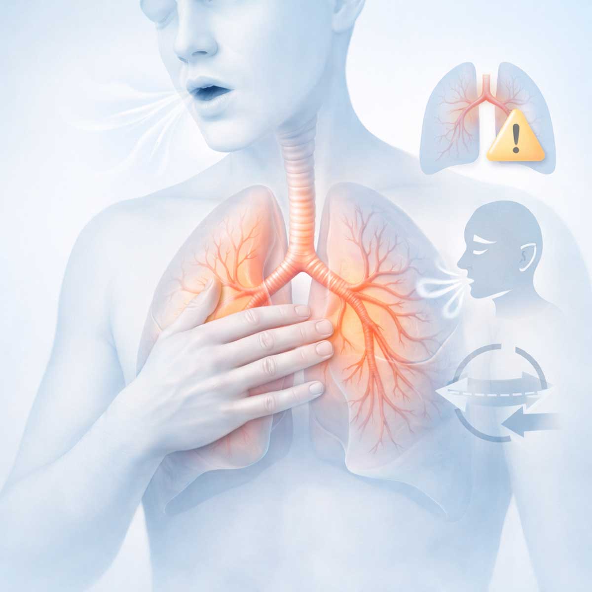 Иллюстрация выраженной одышки при бронхите, показывающая ситуацию, при которой может потребоваться медицинская помощь.