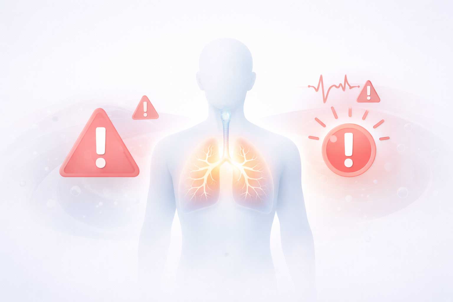 Инфографика, отражающая ситуации, при которых одышка требует срочной медицинской помощи.