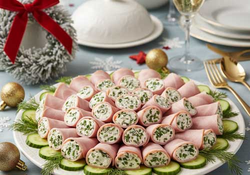 готовые рулетики на новогоднем столе