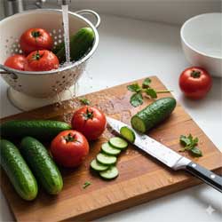 режем овощи на разделочной доске