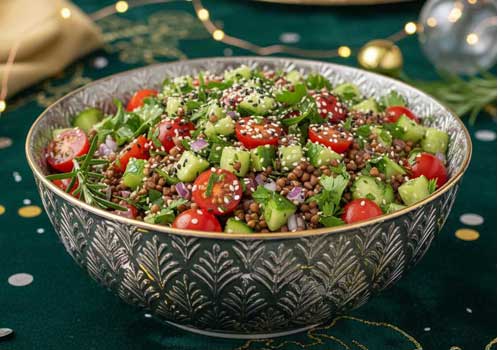 салат в красивой посуде на Новогоднем столе