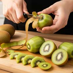 очищают и нарезают киви