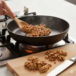 грецкие орехи поджаривают на сковородке