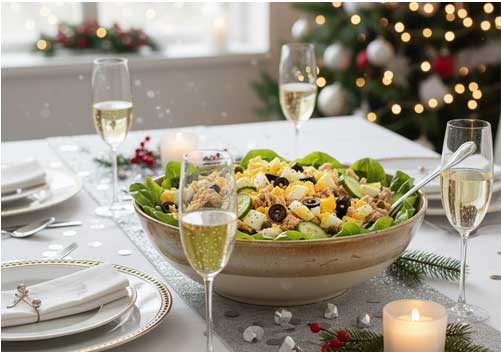 готовый салат с тунцом и каперсами на новогоднем столе