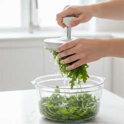 добавляют промытую и высушенную руколу