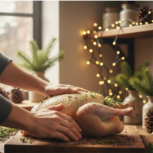 утка на столе - ее готовят к запеканию