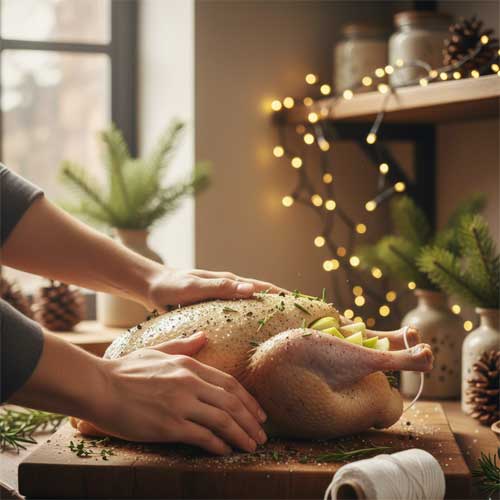 утку начиняют яблоками