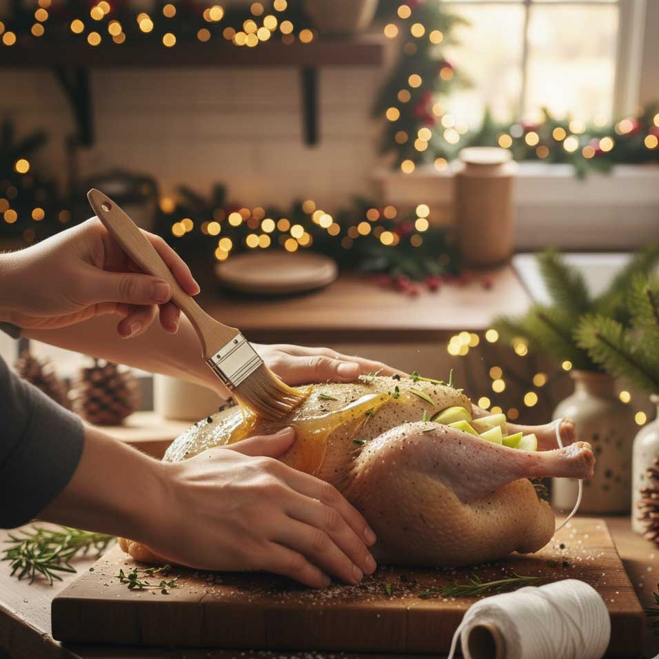 намазывают утку медово-маслянной глазурью